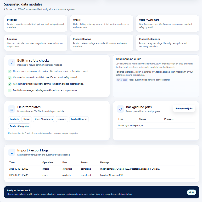 Supported modules, templates, jobs, and logs